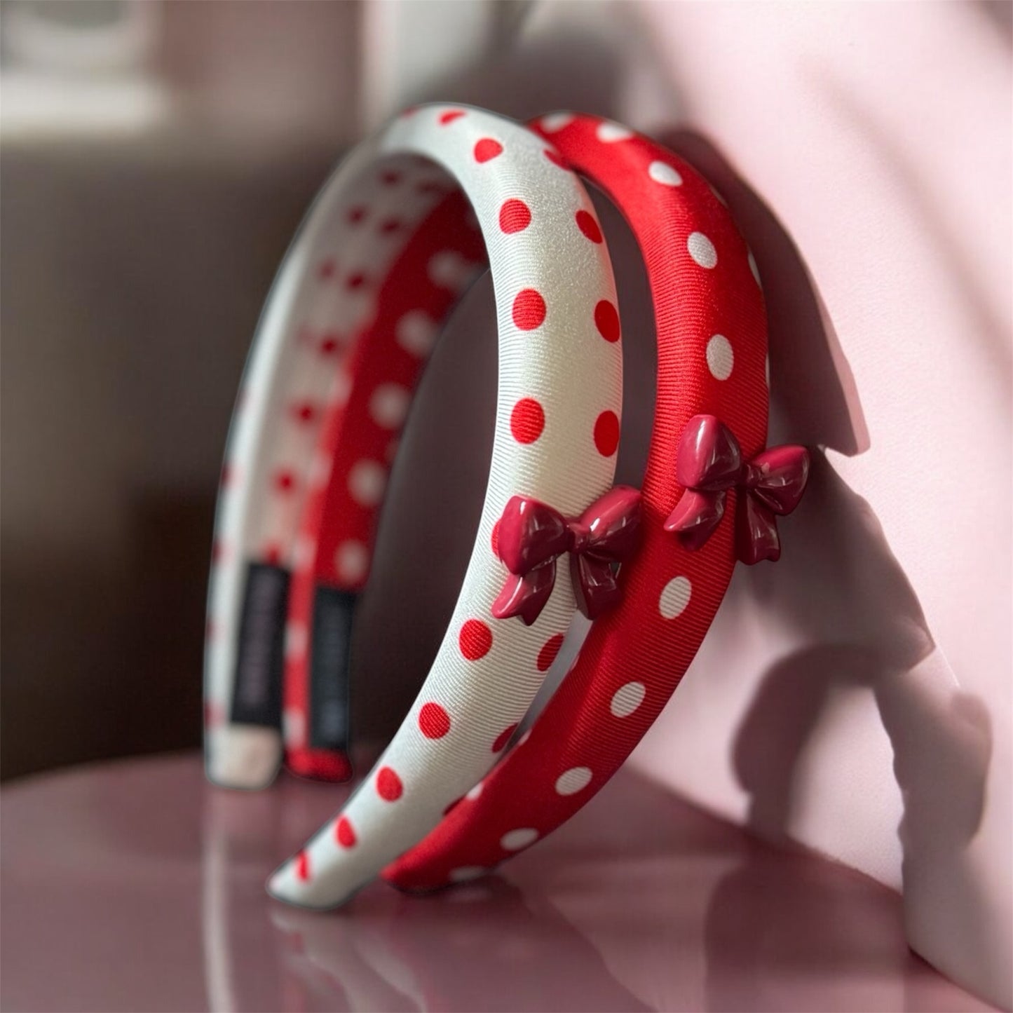Valentine’s White Bow Headband with Polka Dots