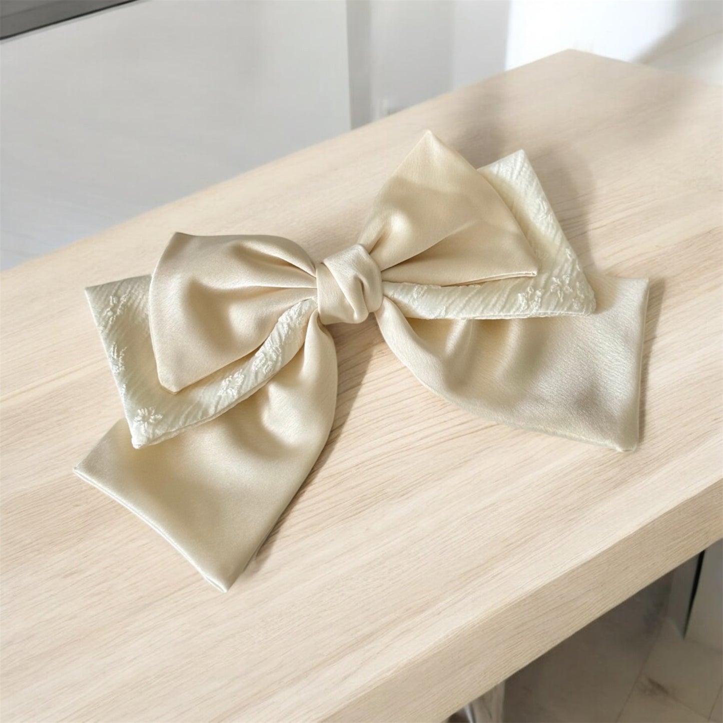 Handcrafted Grace: Cream Bow Barrette Hair Clip