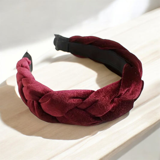 Burgundy Velvet Twisted Wide Headband: Elegant & Luxurious Hair Accessory