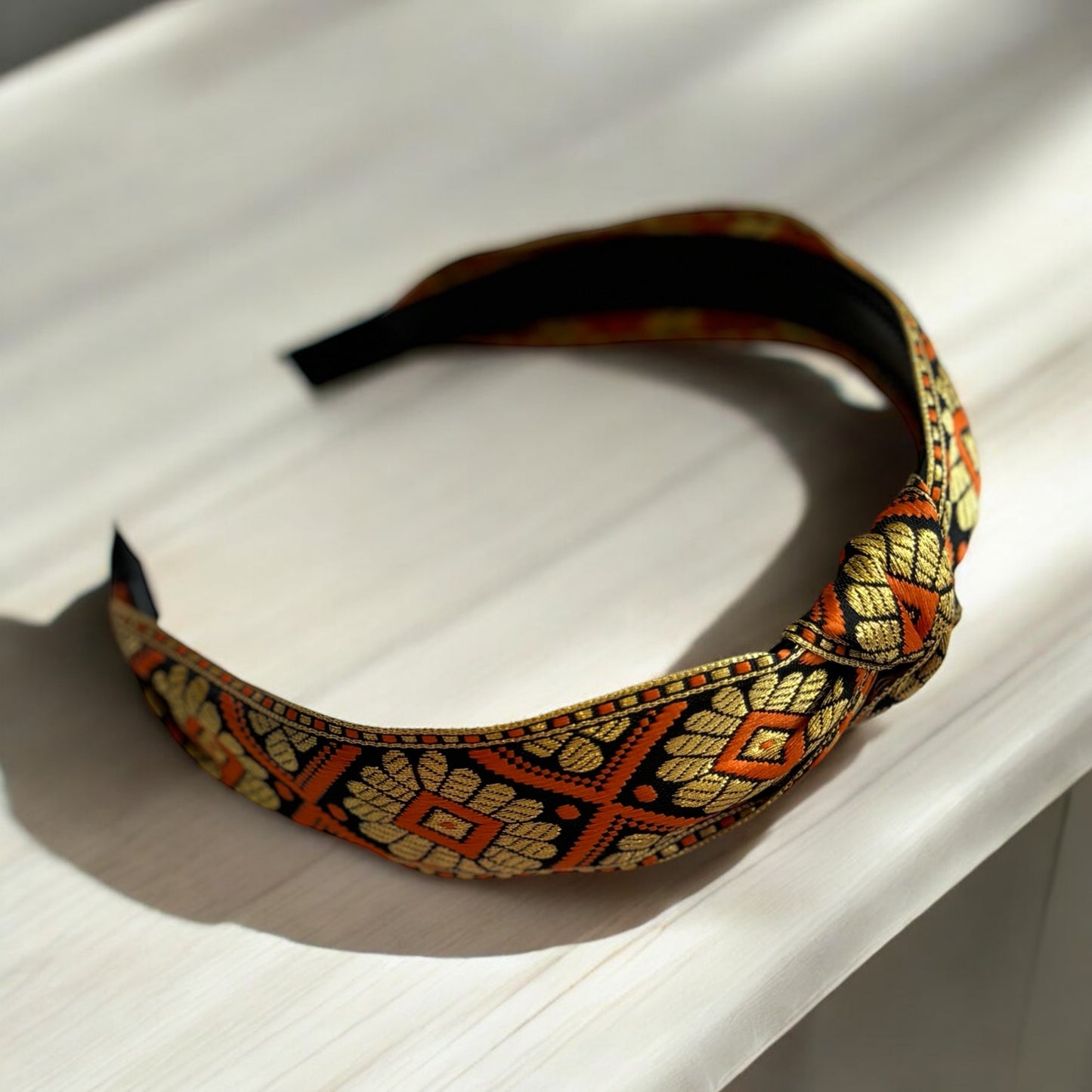 Knotted Headband Boho style- Handmade in Red/ Gold colour