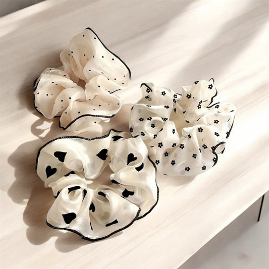 Parisian Chic: 3pcs French Style Polka Dot Satin Hair Scrunchies