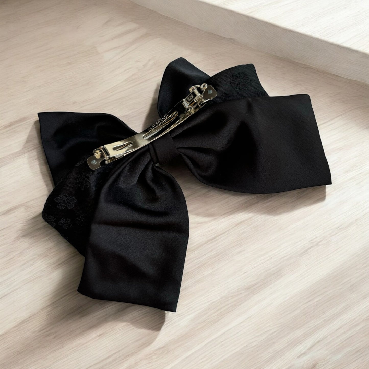 Handcrafted Elegance: Black Bow Barrette Hair Clip