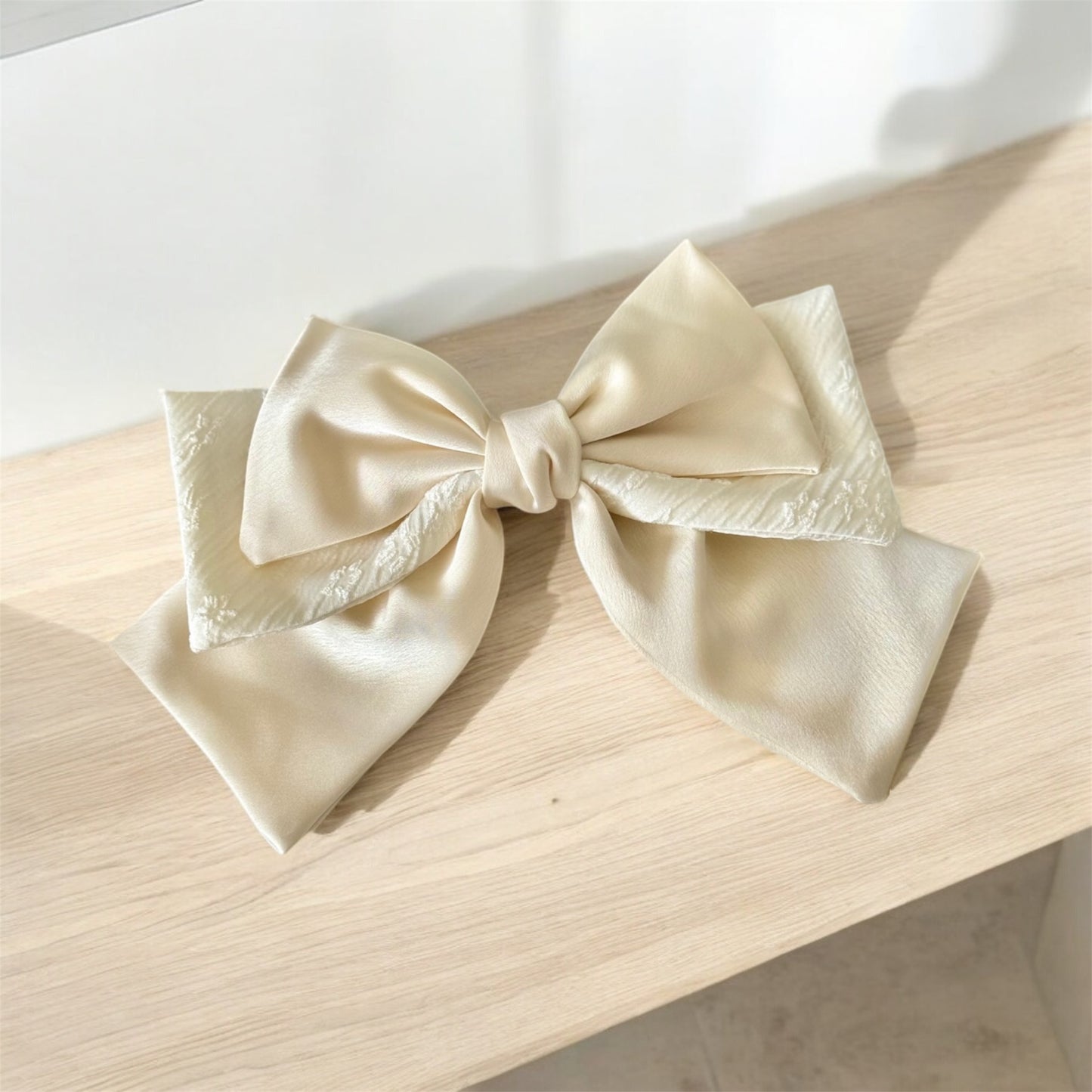 Handcrafted Grace: Cream Bow Barrette Hair Clip