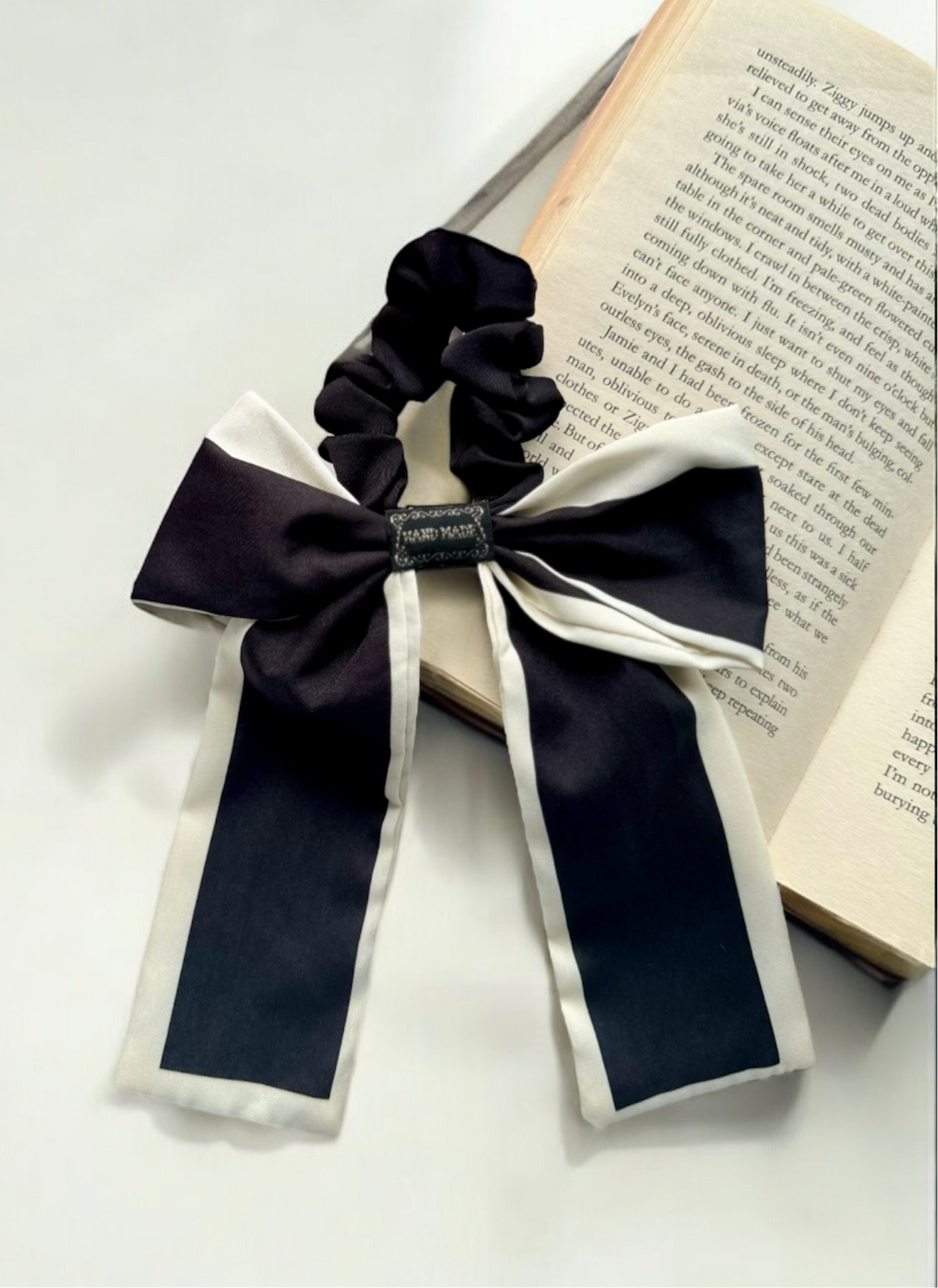 Deluxe Elegance: Handcrafted Bow Scrunchie in Black