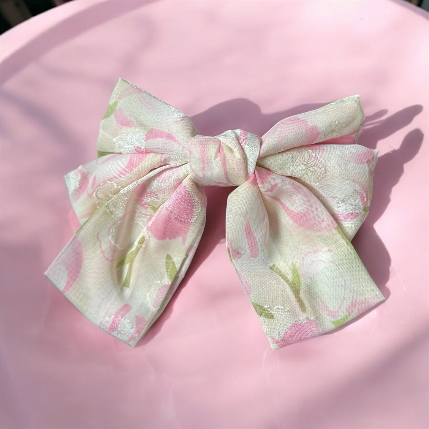 Pink Flower Bow Barrette Clip