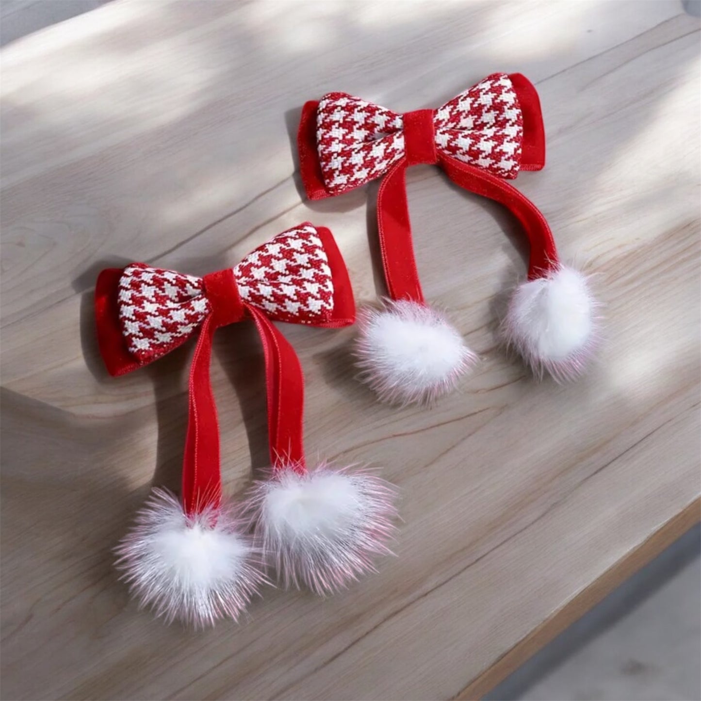 Holiday Cheer Bow Clips for Girls with Pom-Poms: Festive & Fun Hair Accessories