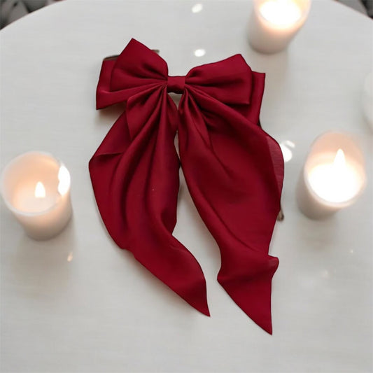 Elegant Red Long Bow Barrette Hair Clip: Timeless & Sophisticated Accessory