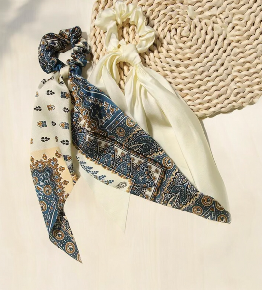 Chic Blue: Scarf Scrunchie with Lovely Pattern