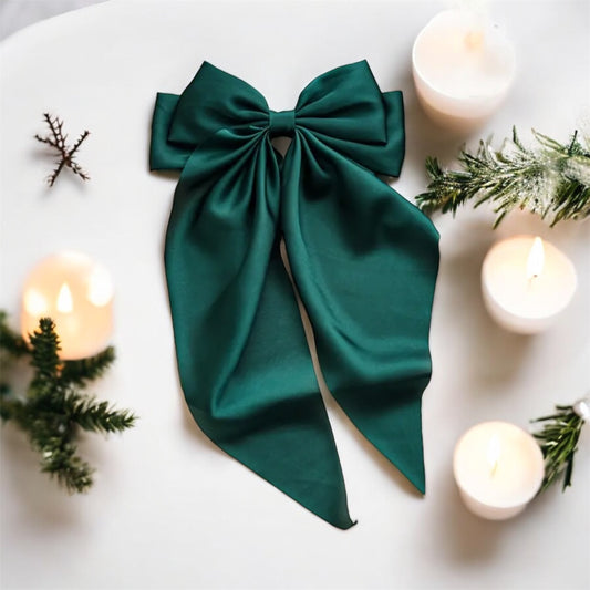 Elegant Green Long Bow Barrette Hair Clip: Timeless & Sophisticated Accessory