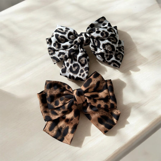 Animal Print Bow Barrette Clip: Wild & Stylish Hair Accessory