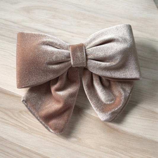 Beige Elegant Velvet Hair Bow Clip | Valentine’s Gift Idea in Black, Burgundy, Red, Green, Brown, Beige | Chic Hair Accessory