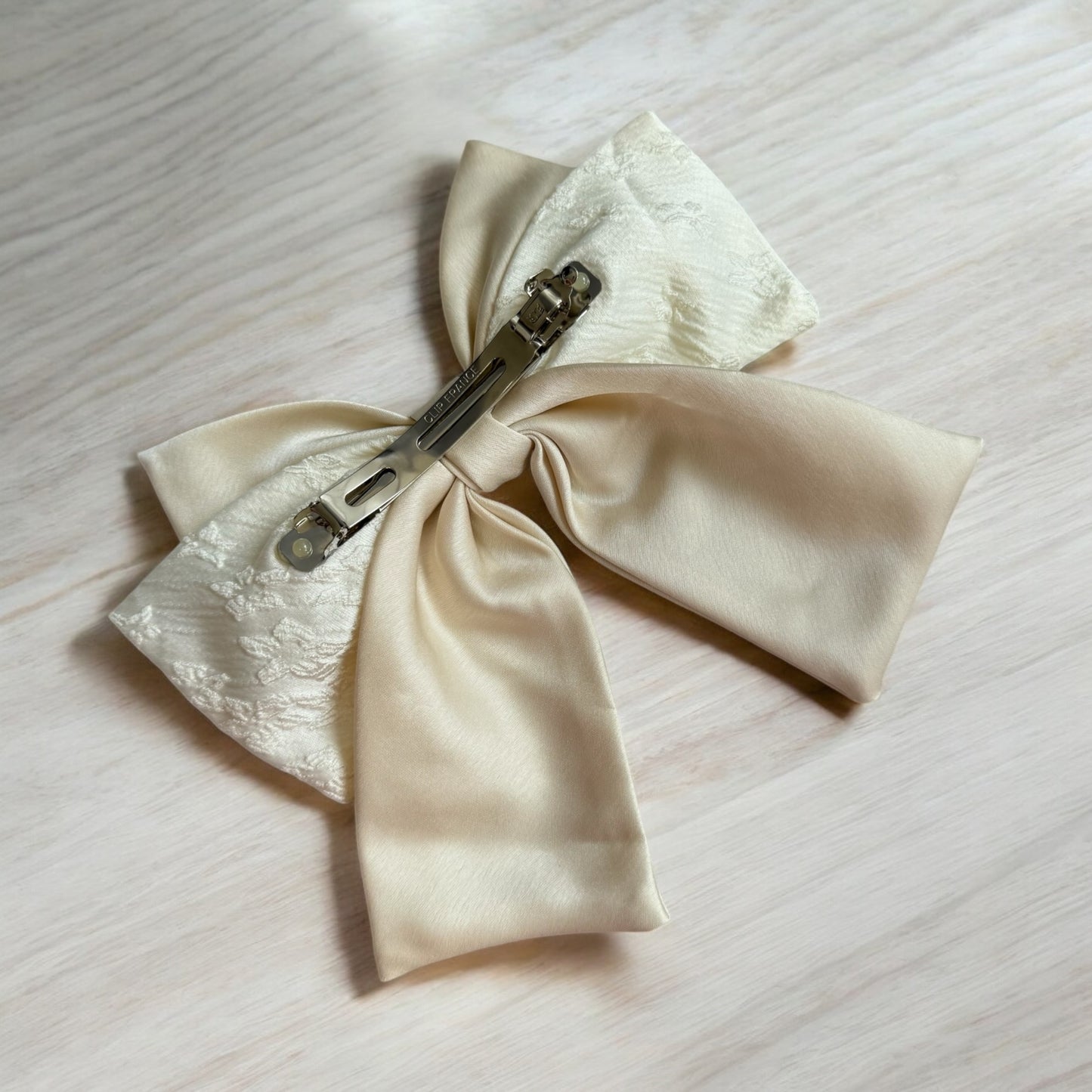 Handcrafted Grace: Cream Bow Barrette Hair Clip