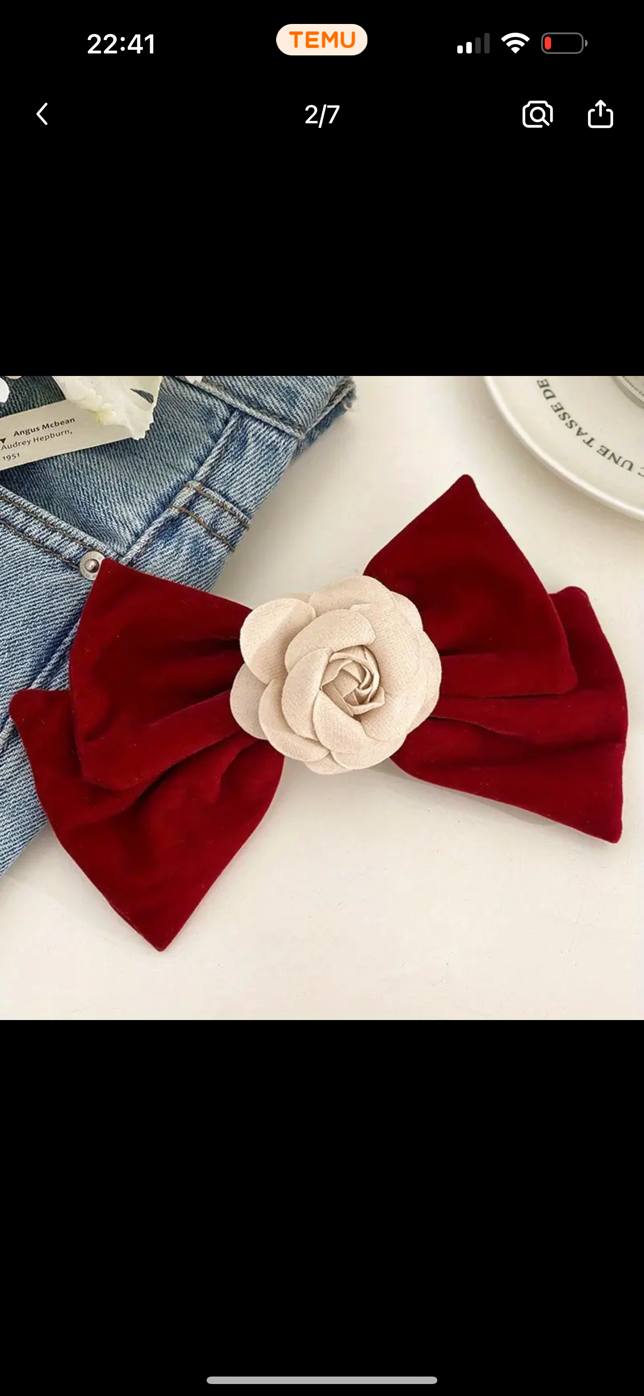 Velvet Elegance: Handcrafted Black Hair Bow Clip with Rose Details