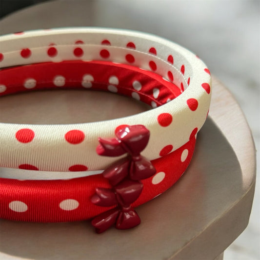 Valentine’s White  Bow Headband with Polka Dots