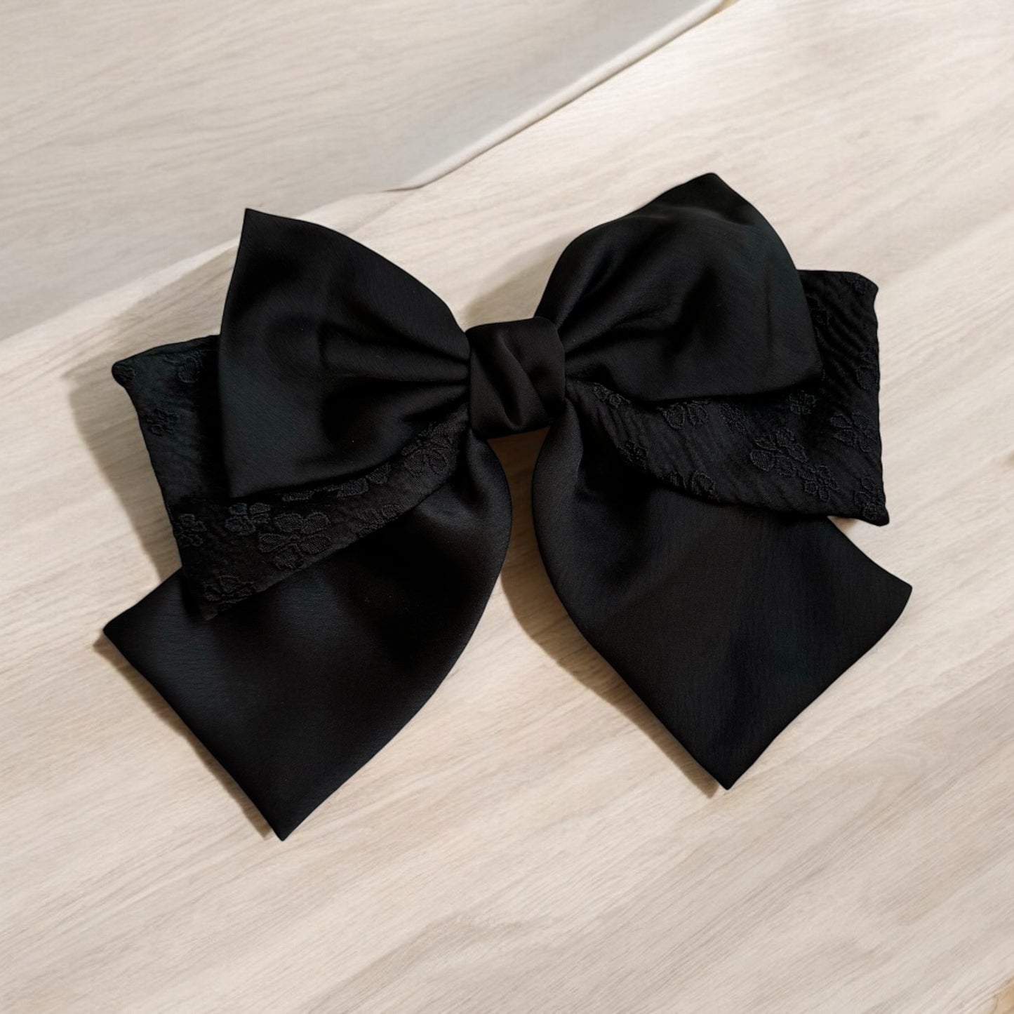 Handcrafted Elegance: Black Bow Barrette Hair Clip