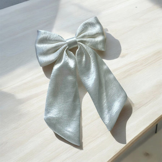 Velvet Whisper: White Bow Barrette Clip