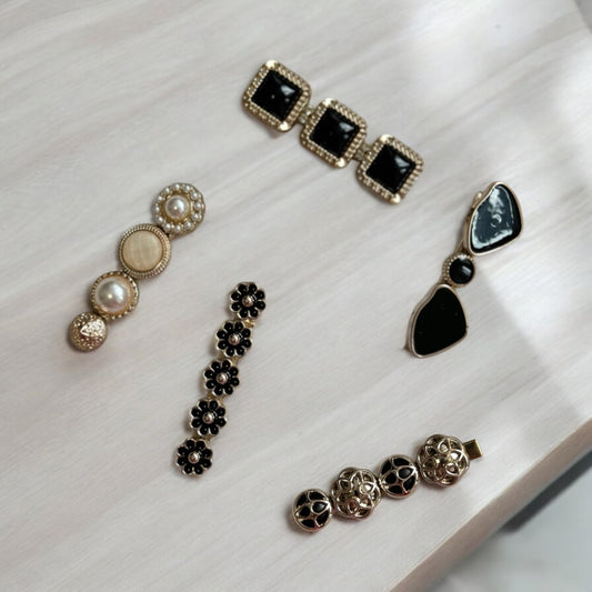 Black and Gold Hair Clips Set of 5: Chic & Elegant Accessories