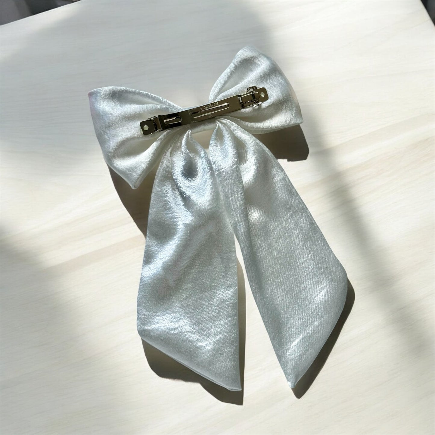 Velvet Whisper: White Bow Barrette Clip