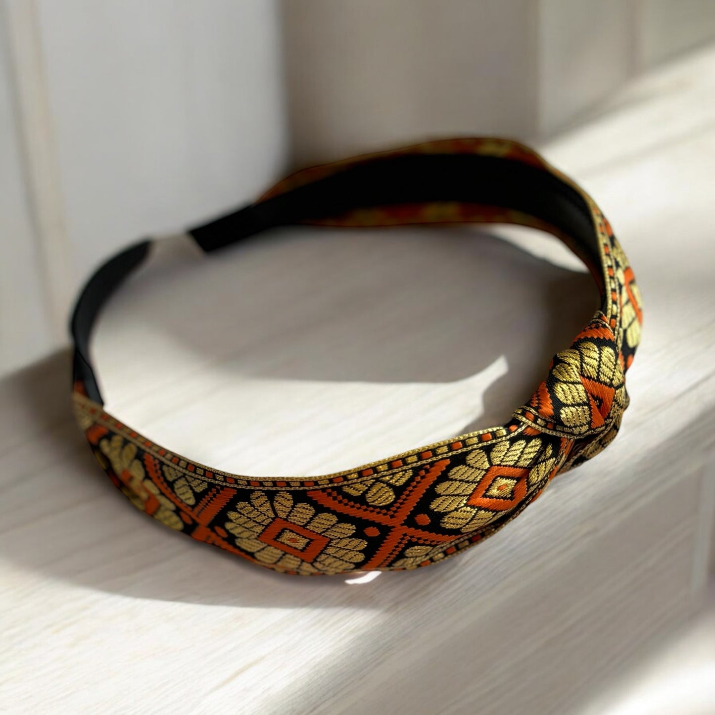 Knotted Headband Boho style- Handmade in Red/ Gold colour