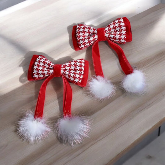 Holiday Cheer Bow Clips for Girls with Pom-Poms: Festive & Fun Hair Accessories