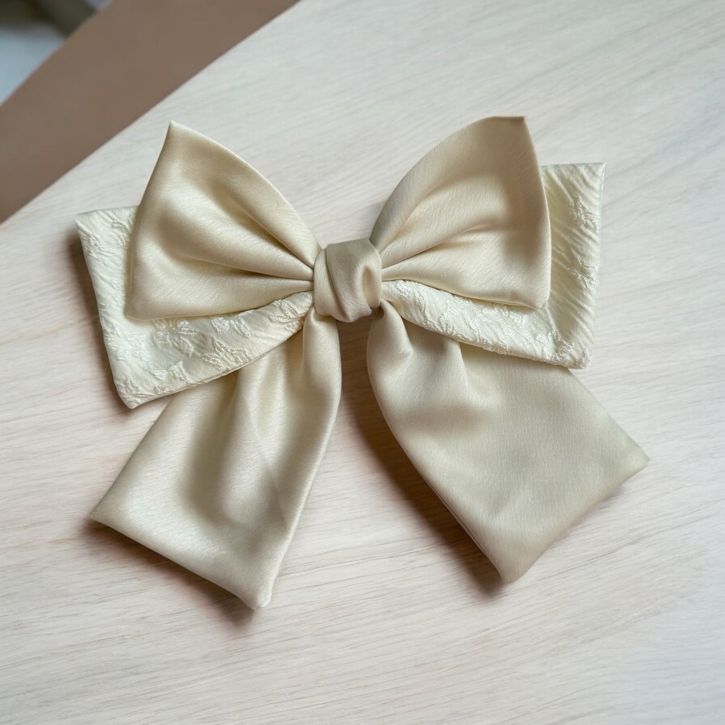 Handcrafted Grace: Cream Bow Barrette Hair Clip