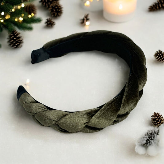 Olive Velvet Twisted Wide Headband: Luxurious & Comfortable Hair Accessory"