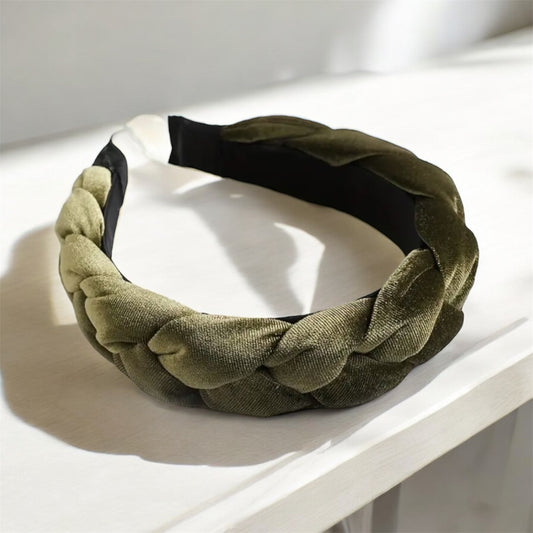 Olive Velvet Twisted Wide Headband: Luxurious & Comfortable Hair Accessory"