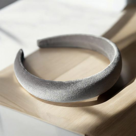 Grey Silver Velvet Headband: Elegant & Soft Hair Accessory