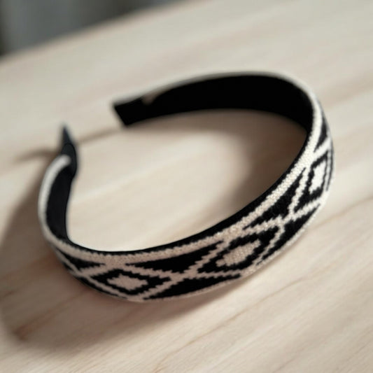 Handmade Black and White Patterned Headband: Stylish & Unique Accessory