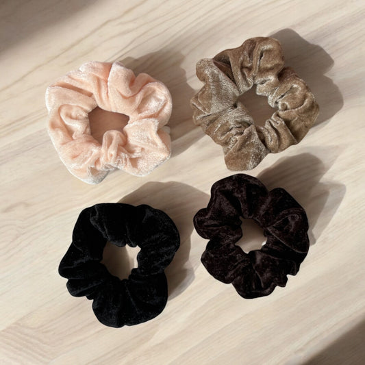 Set of 4 Large Velvet Scrunchies: Luxurious & Versatile Hair Accessories