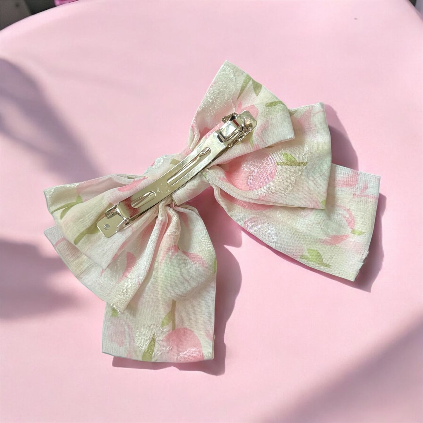 Pink Flower Bow Barrette Clip