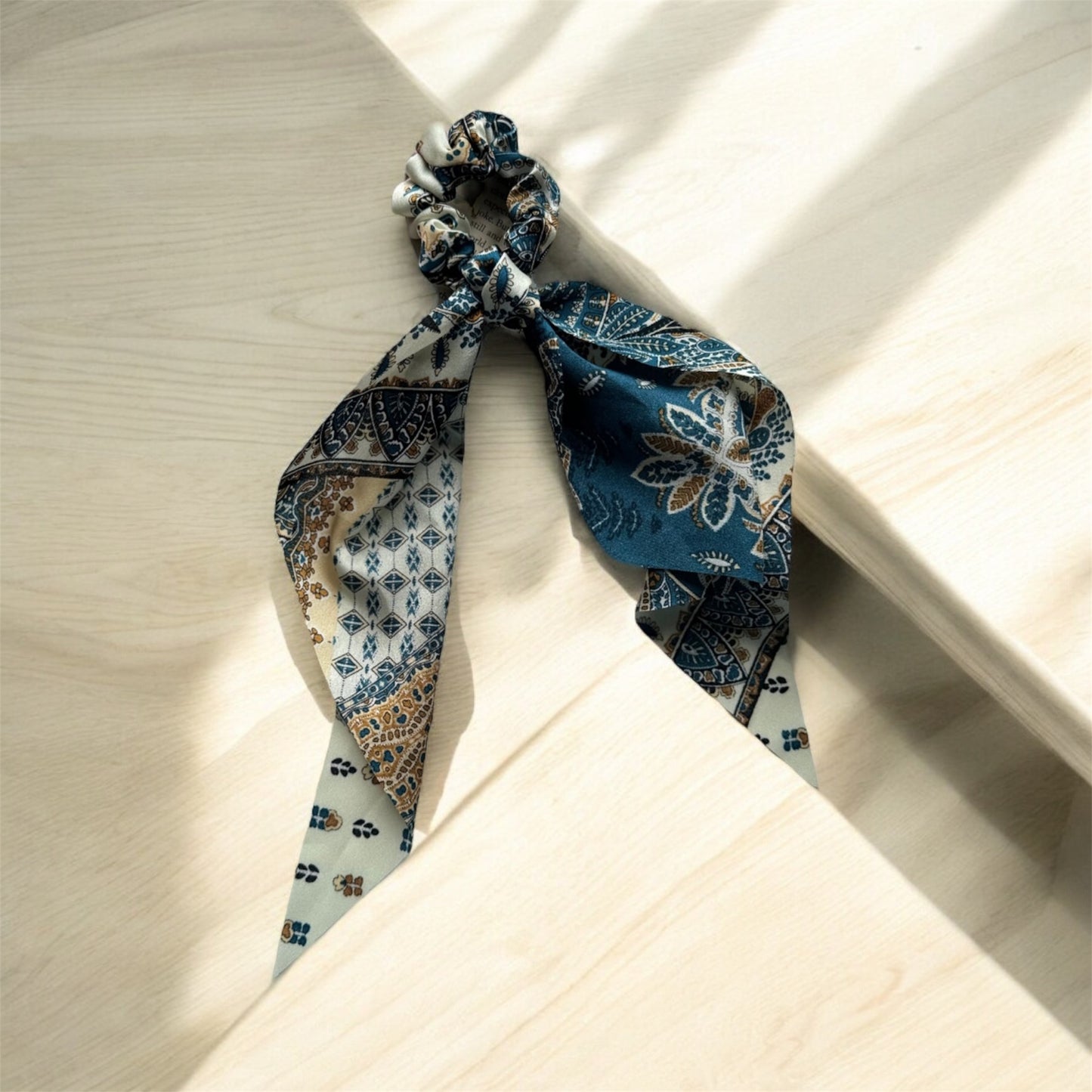 Chic Blue: Scarf Scrunchie with Lovely Pattern