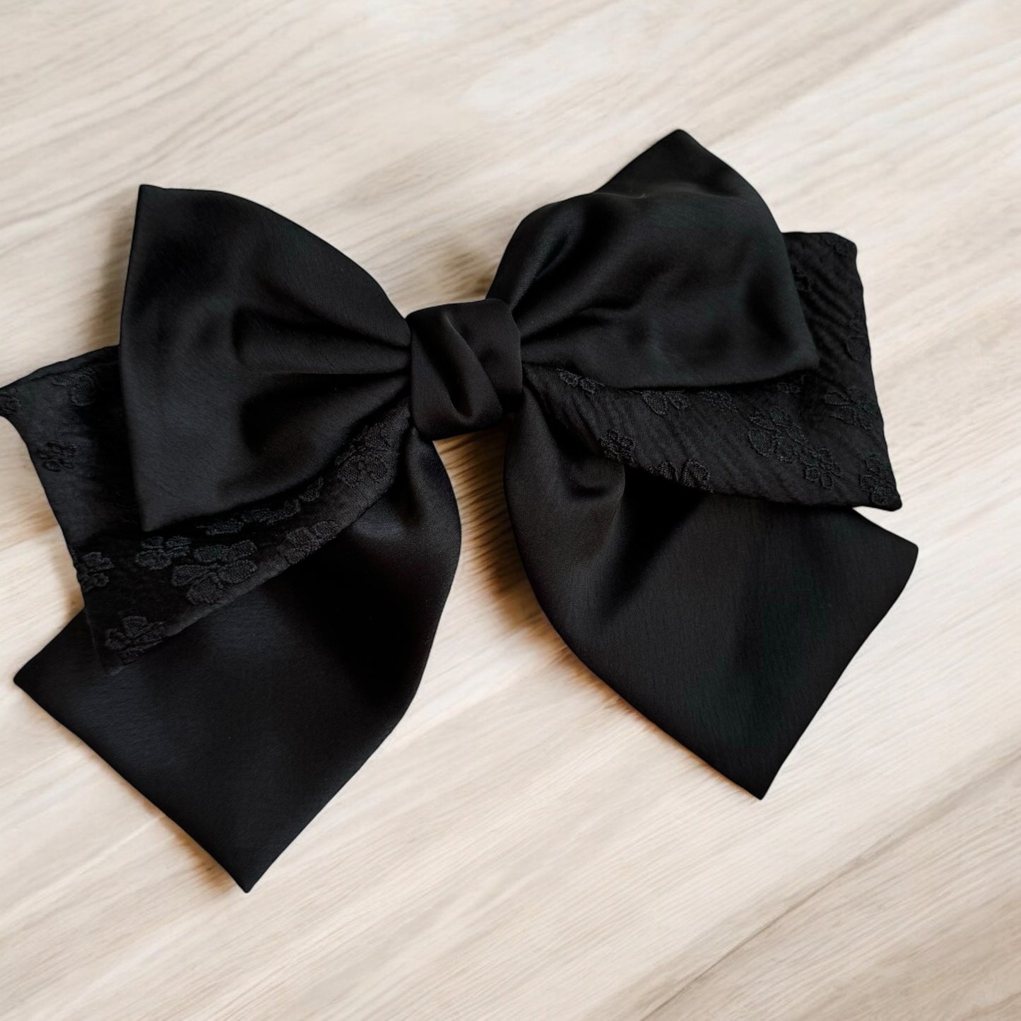 Handcrafted Elegance: Black Bow Barrette Hair Clip