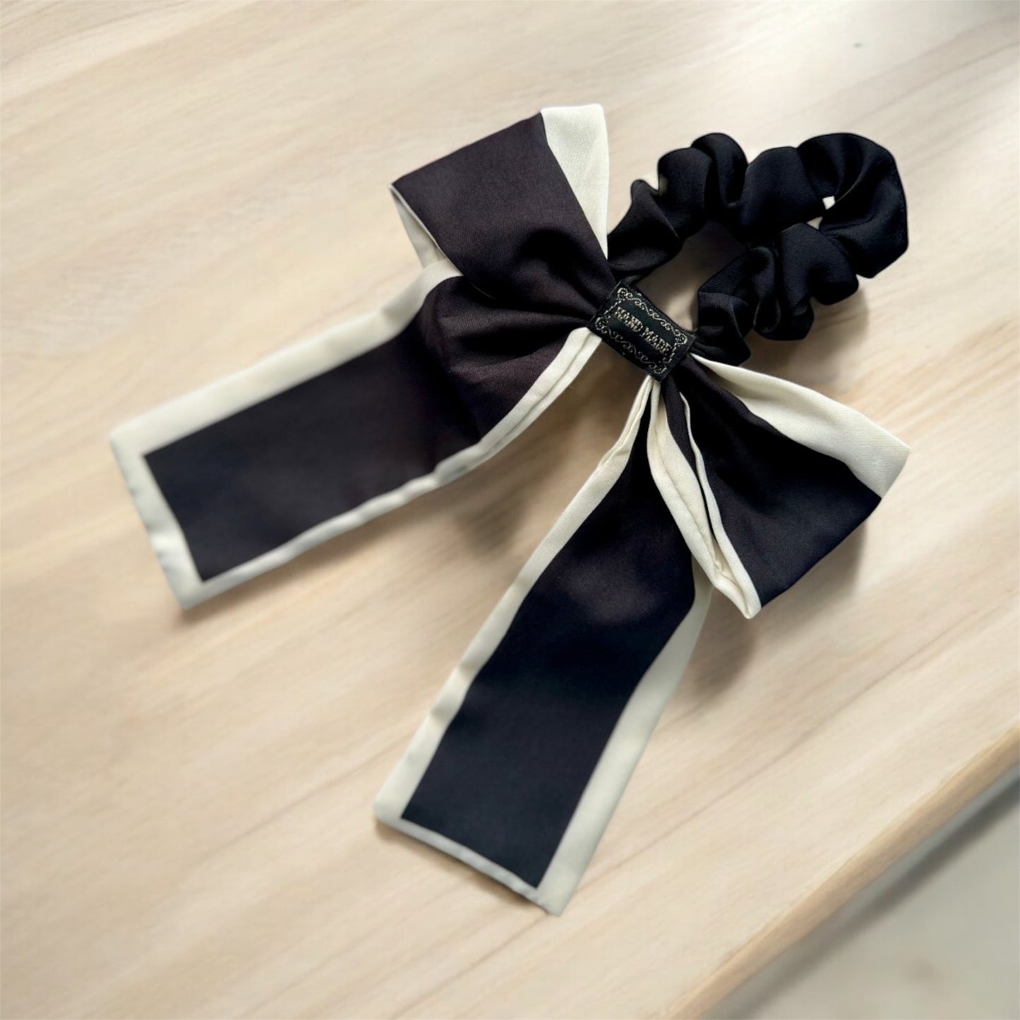 Deluxe Elegance: Handcrafted Bow Scrunchie in Black