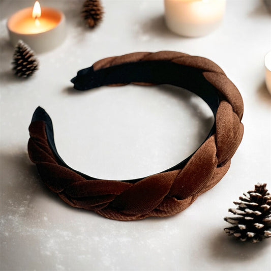 Caramel Velvet Twisted Wide Headband: Luxurious & Chic Hair Accessory